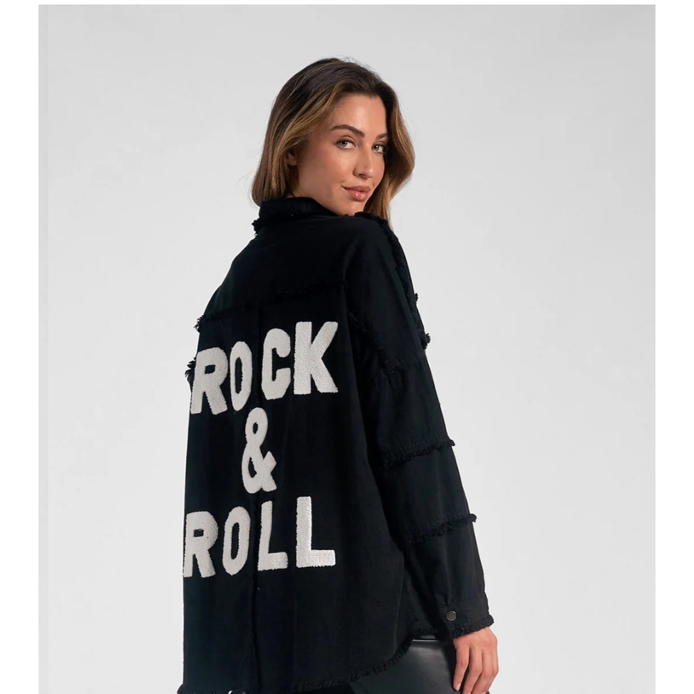 Elan Black Jean Jacket with White Rock & Roll Appliqué - Picture 3 of 10